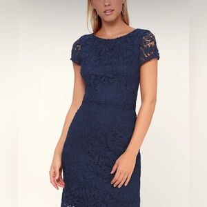 Lulu's Navy Lace Midi Dress